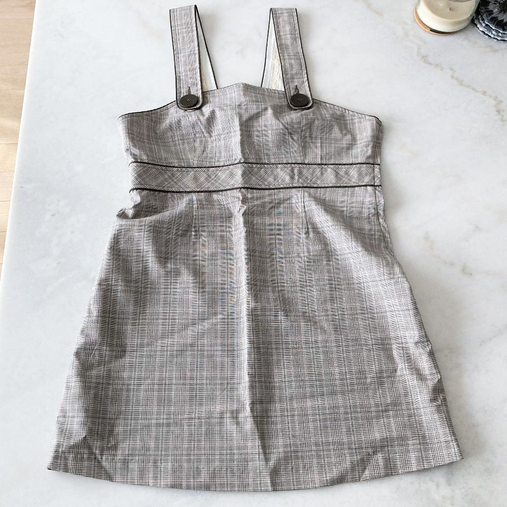 Vintage Y2K neutral beige & dark brown plaid / check jumper dress, overalls